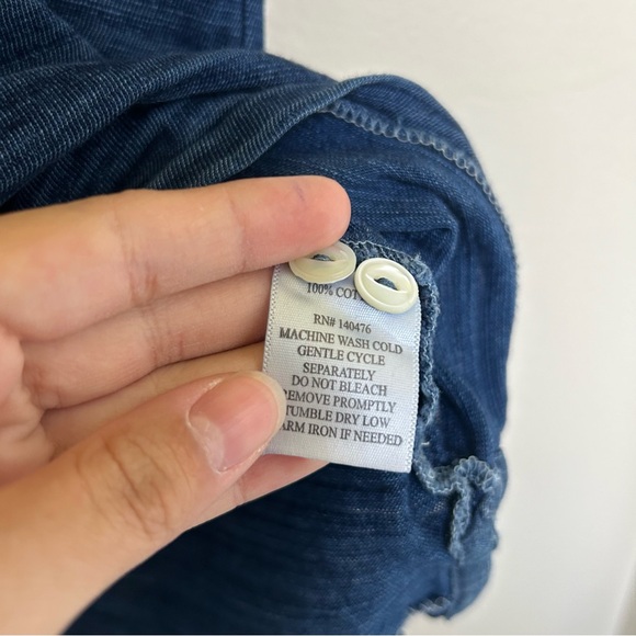 Faherty Distressed Wash Blue Polo Shirt Men's S Denim Color Striped Golf Top - Picture 4 of 5